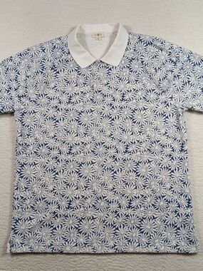 J Crew Oarsman Shirt Mens Size XL Blue Terry Cloth Polo Floral Nautical Golf